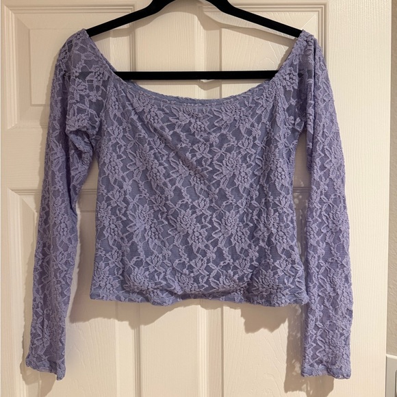 Kimchi Blue Off the Shoulder Lace Floral Lavender Top - Picture 2 of 9